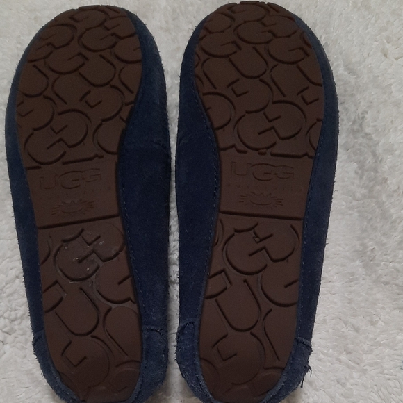 UGG Navy Suede Loafers with Light Blue Tassels - Picture 5 of 6